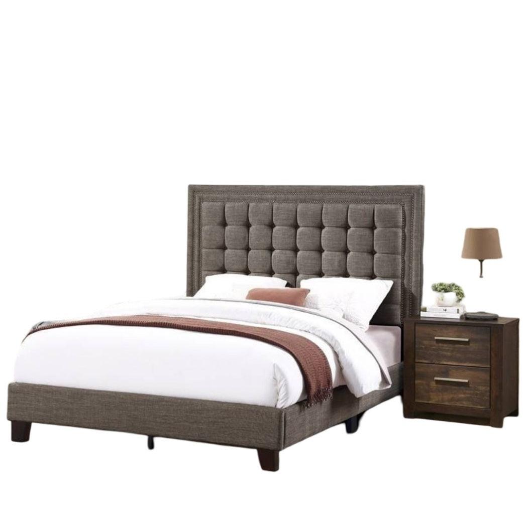 Full Size Upholstered Bed with Tufted Headboard.