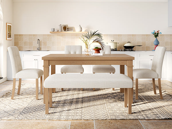 6-Piece Modern Dining Set, Rectangle Kitchen Table with 4 Upholstered Chairs & Bench, Ideal for Dining Room and Living Room, (Easy Assembly, Space Saving)