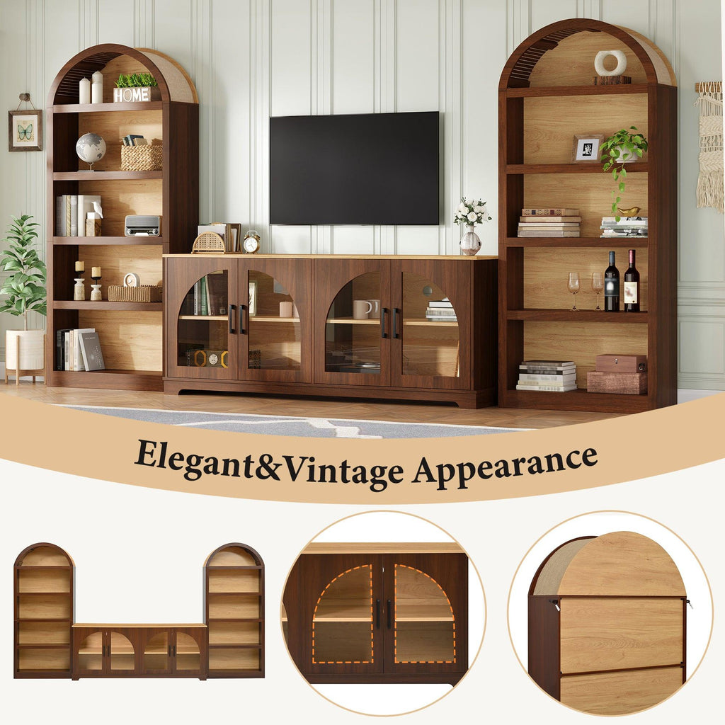 3-Piece Retro TV Stand Set with Bookshelf for TVs.
