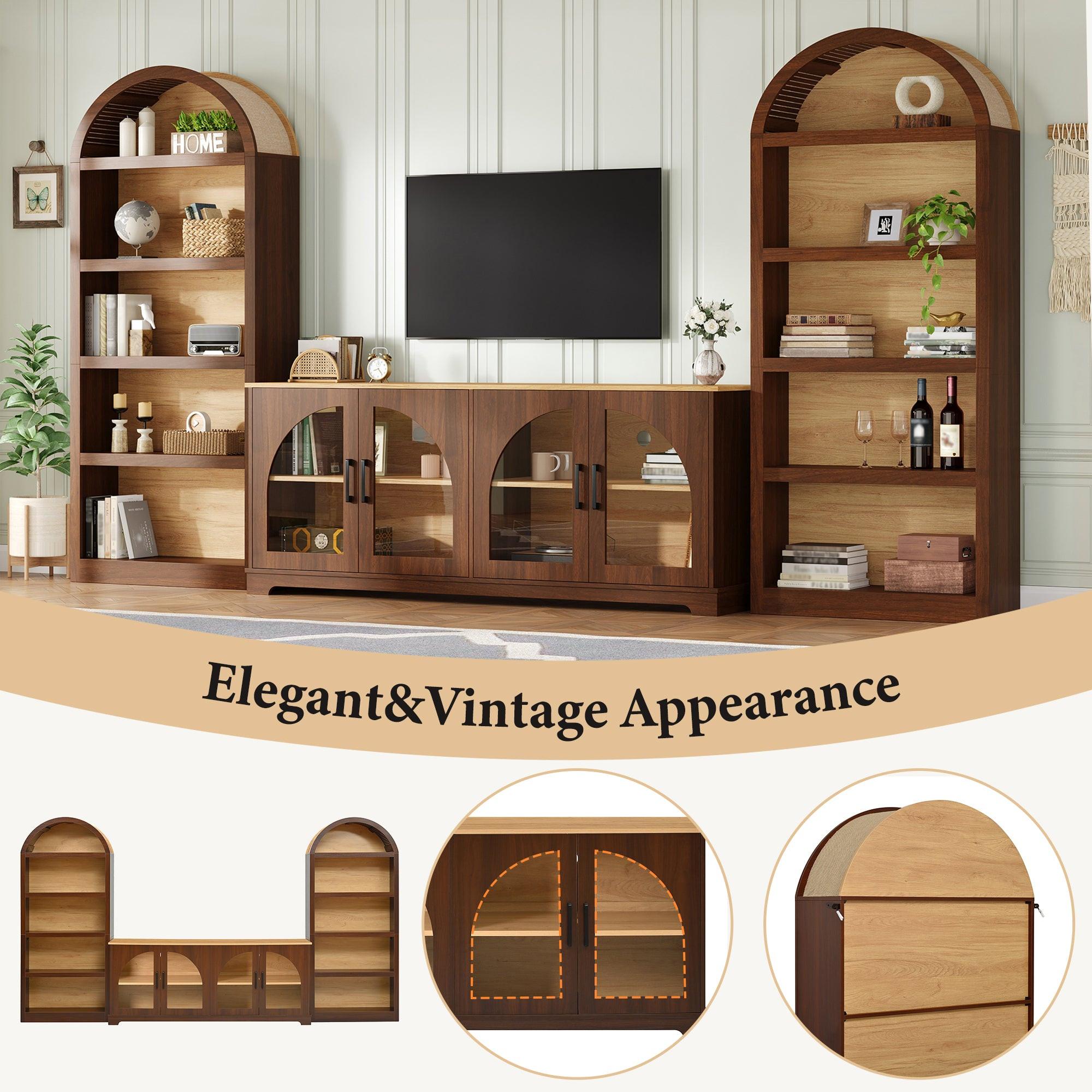 3-Piece Retro TV Stand Set with Bookshelf for TVs.