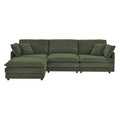 Modern Green Fabric L-Shaped Sectional Sofa with Ottoman, 4-Seater
