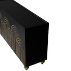 Modern Fluted Sideboard Buffet with Storage, Curve Element with Strict Lines, Black MDF 4-Door Cabinet