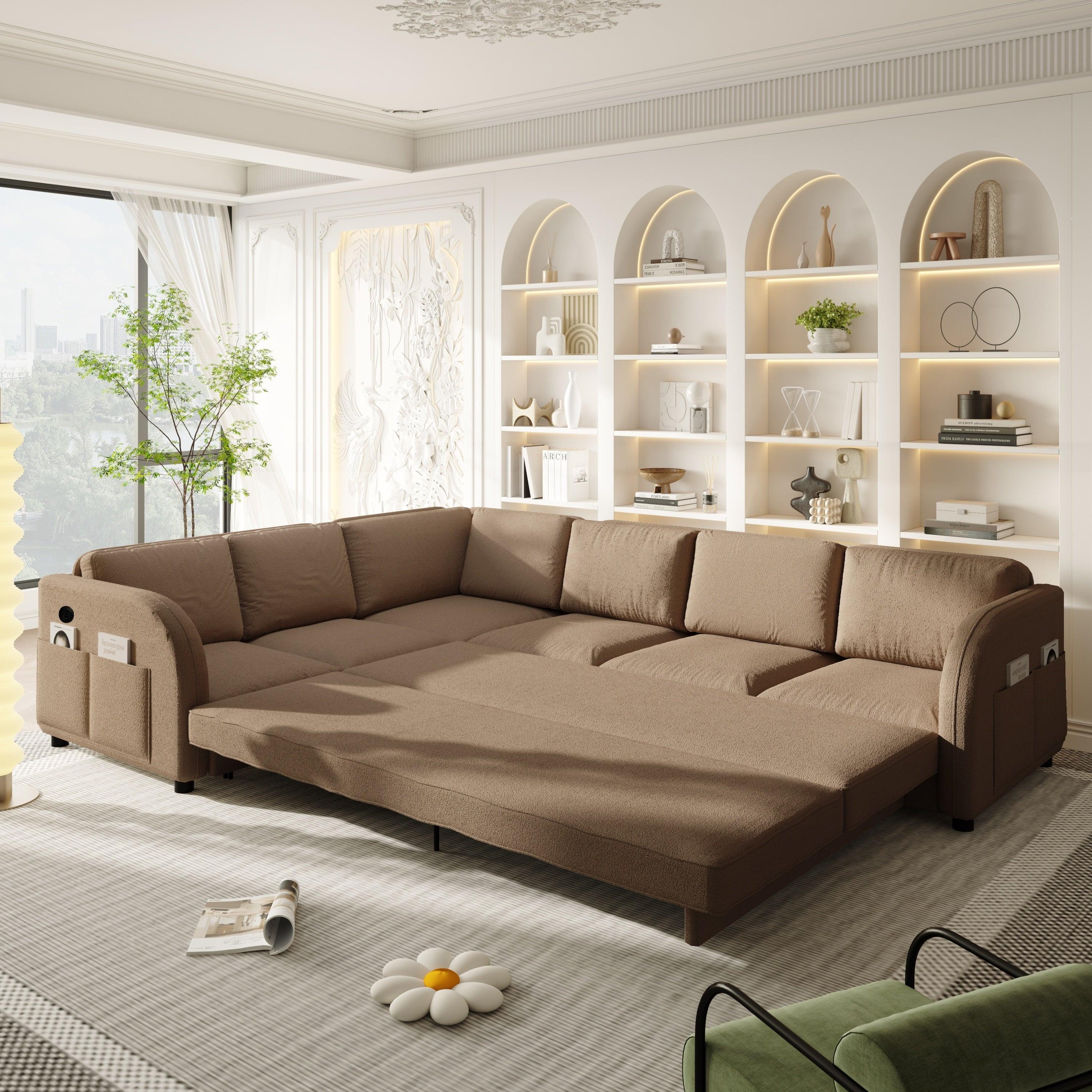 L-Shaped Sofa Couch with Pull-Out Bed for Modern Living.
