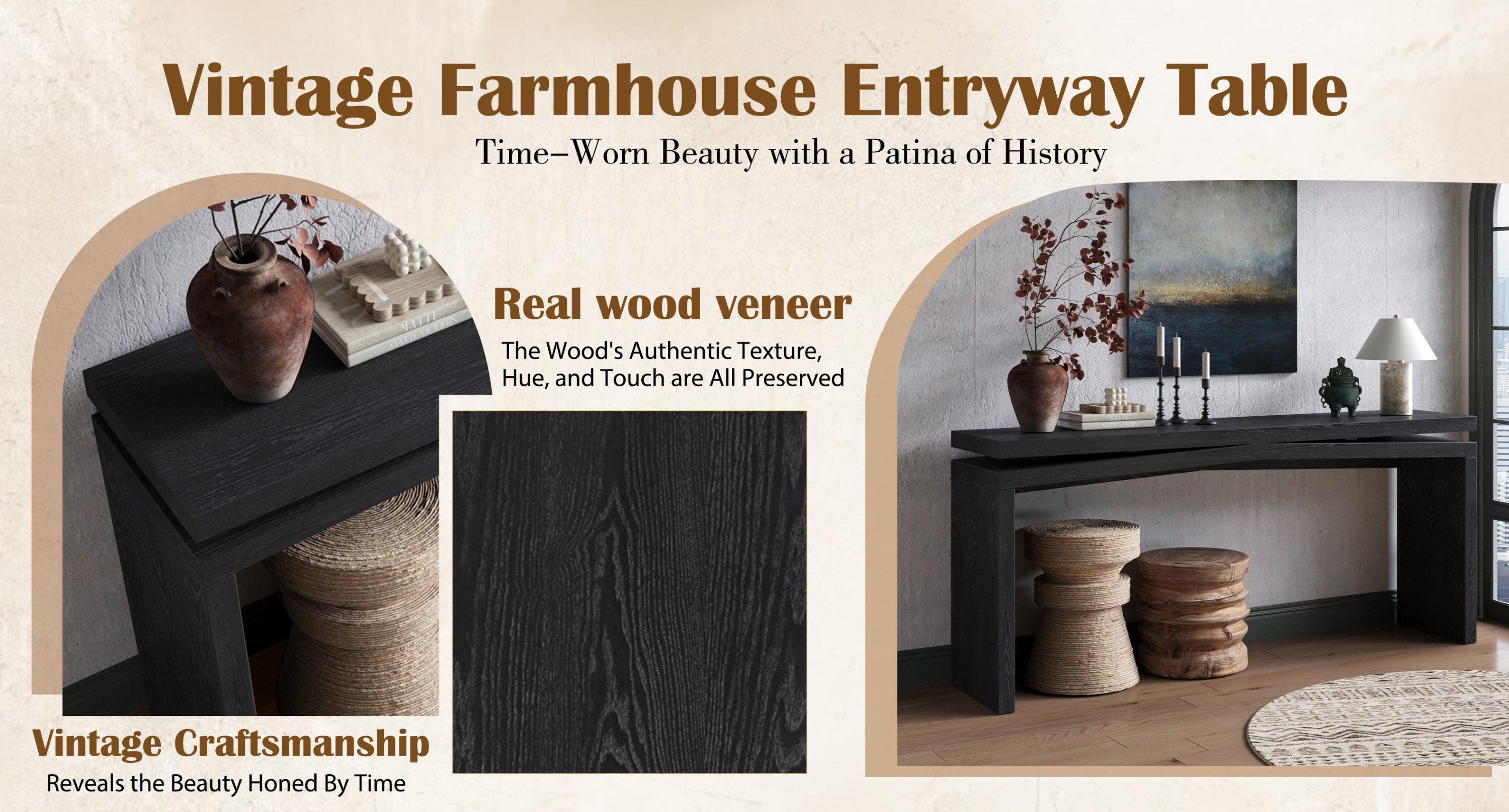 65-Inch Rustic Solid Wood Console Table for Entryways.