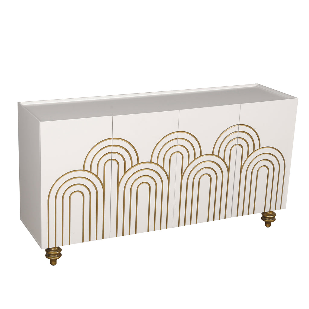 Modern Fluted Sideboard Buffet with Storage, Curve Element, 4 Doors with Adjustable Shelves, White