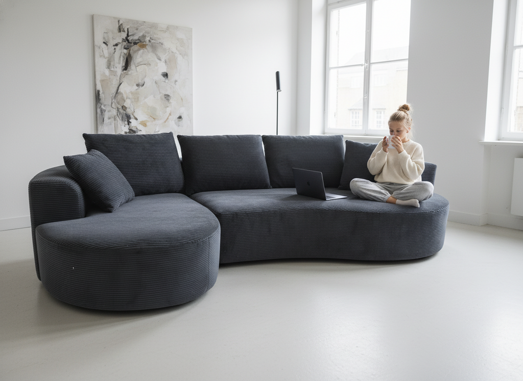 Curved Sectional Couch 2 Piece Set - Black.