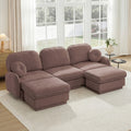 105-Inch Oversize Chenille U-Shaped Sofa with Ottoman in Rose Dust