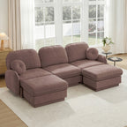 105-Inch Oversize Chenille U-Shaped Sofa with Ottoman in Rose Dust