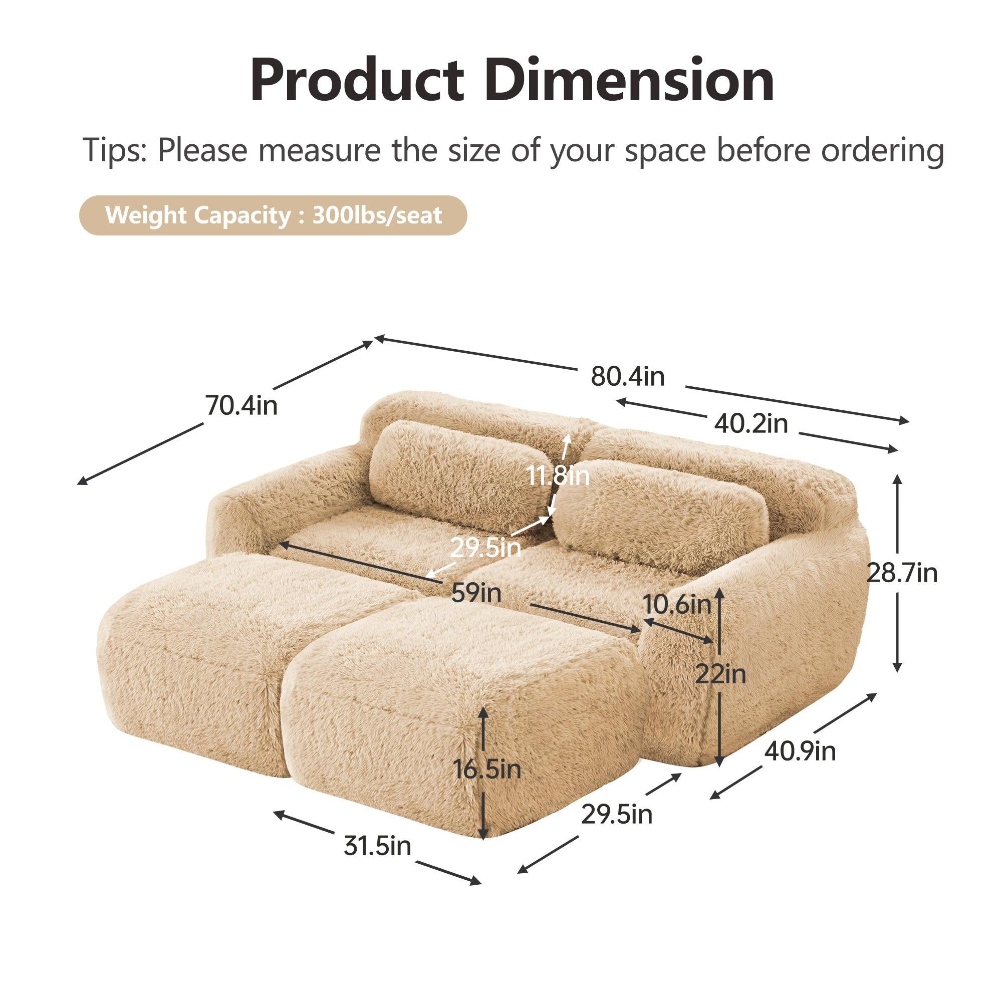 Plush Fabric Modular Sectional Sofa - No Assembly, Anti-Slip.