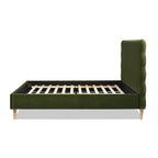 Stockholm Modern Wavy Headboard Platform Bed, Queen, Olive Green Performance Velvet.