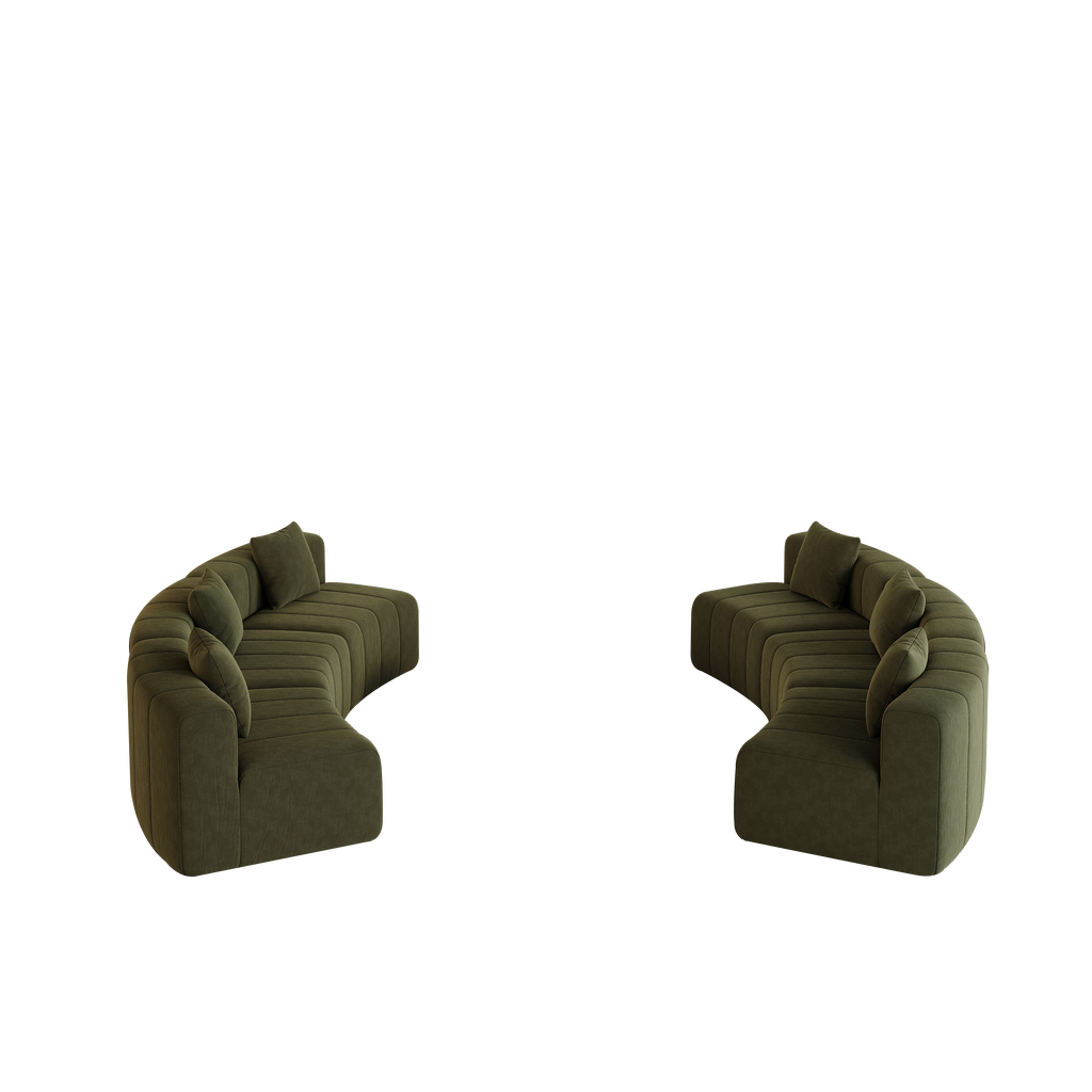 Chenille Curved Sectional Sofa with 6 Pillows.