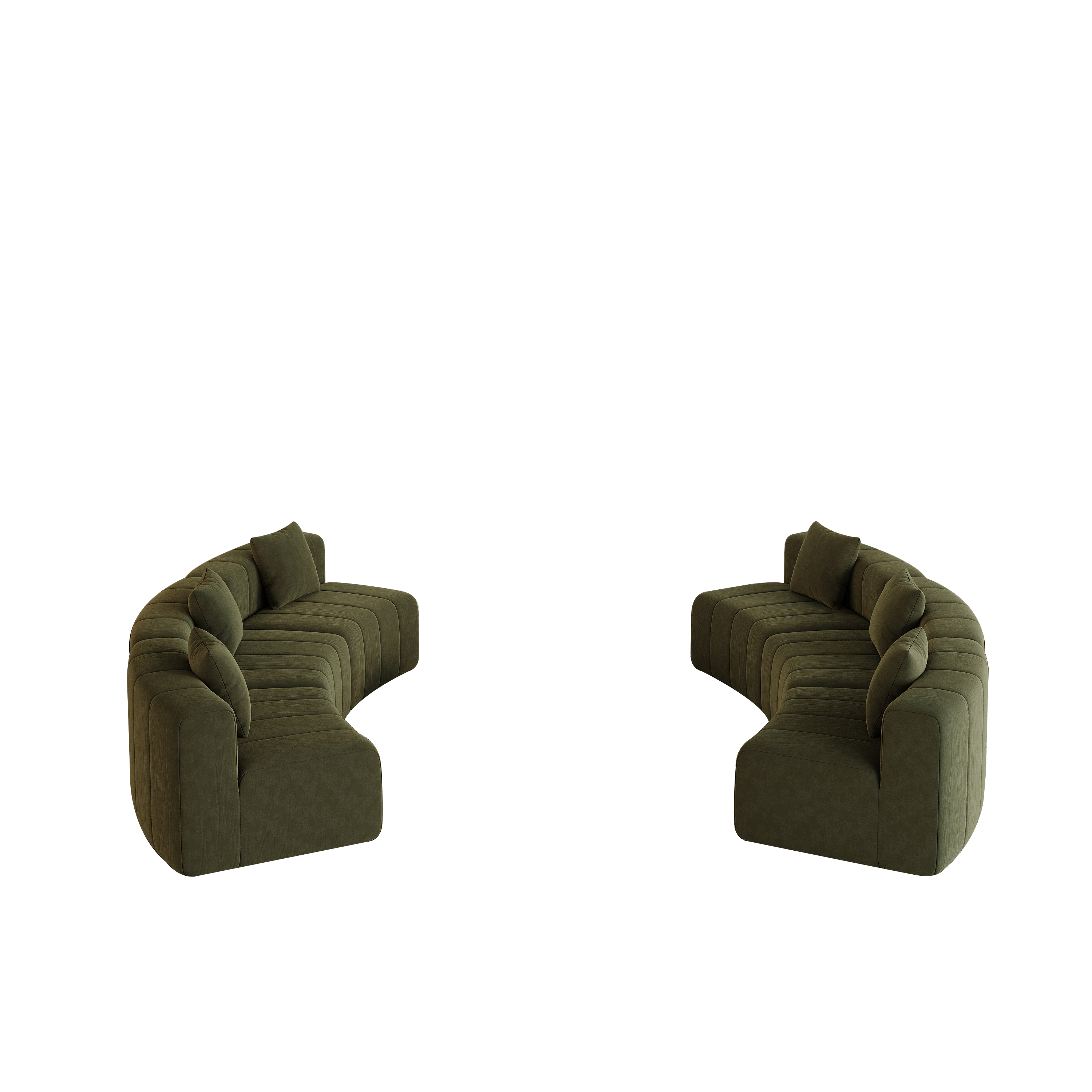 Chenille Curved Sectional Sofa with 6 Pillows.