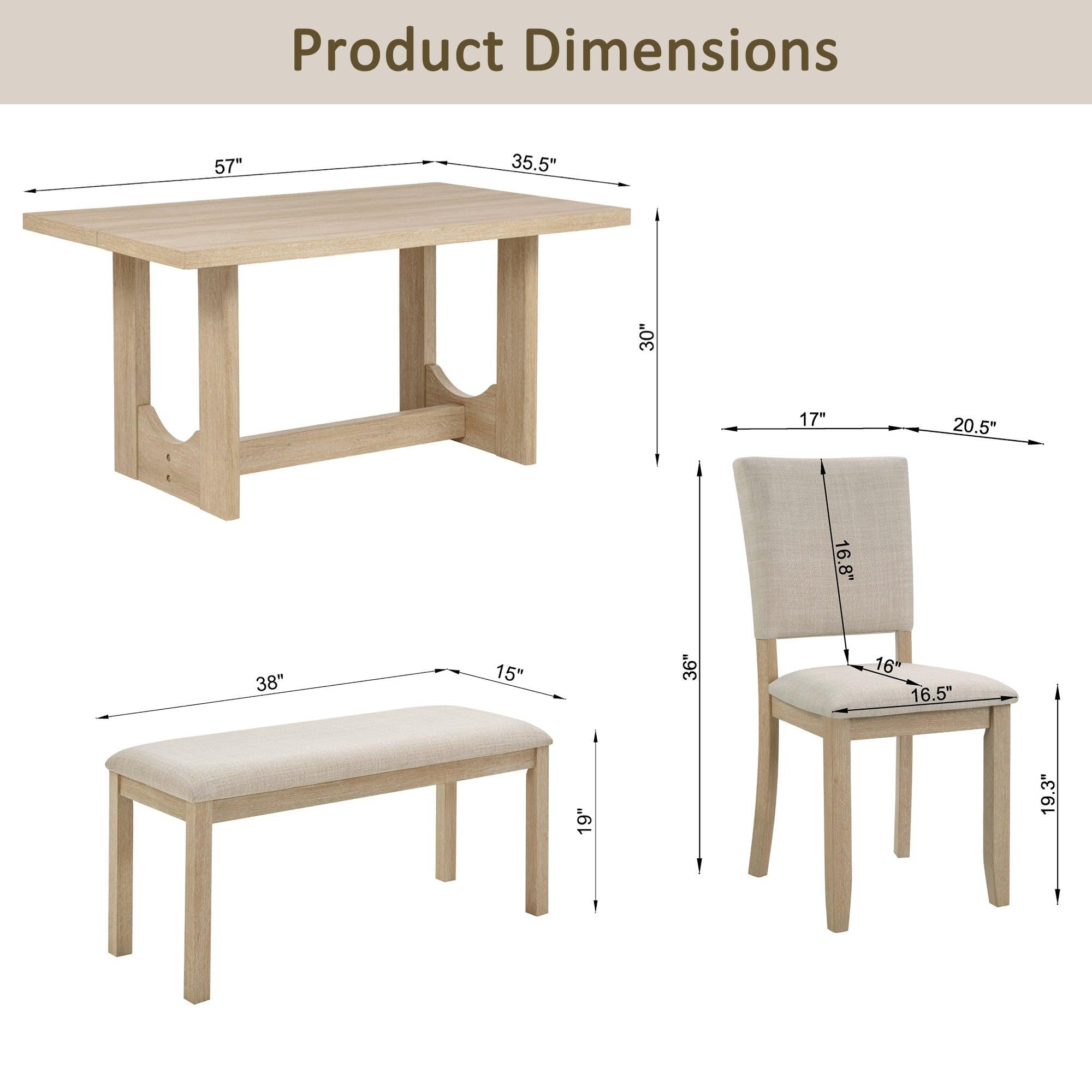 6 Piece Dining Table Set with Bench for Dining Room.