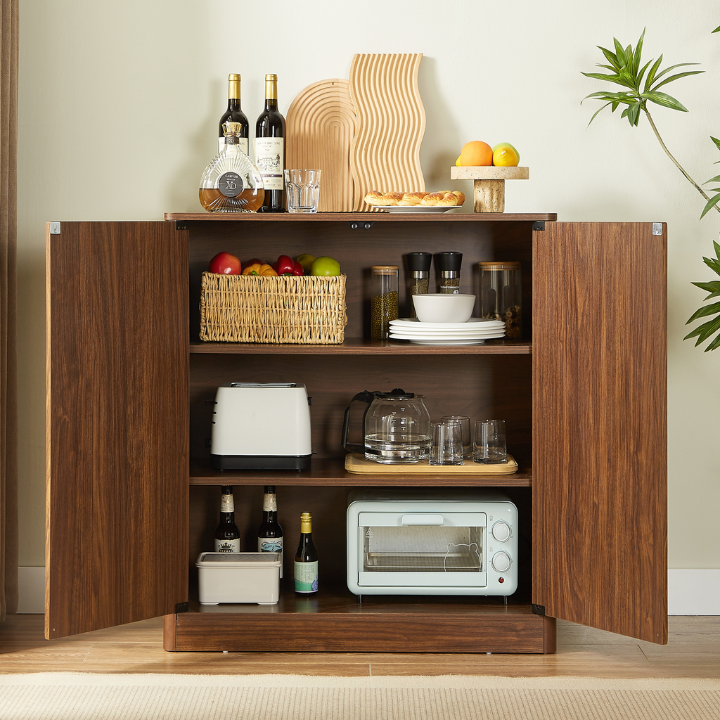Walnut 31.5-inch Sideboard Cabinet with Curved Design.