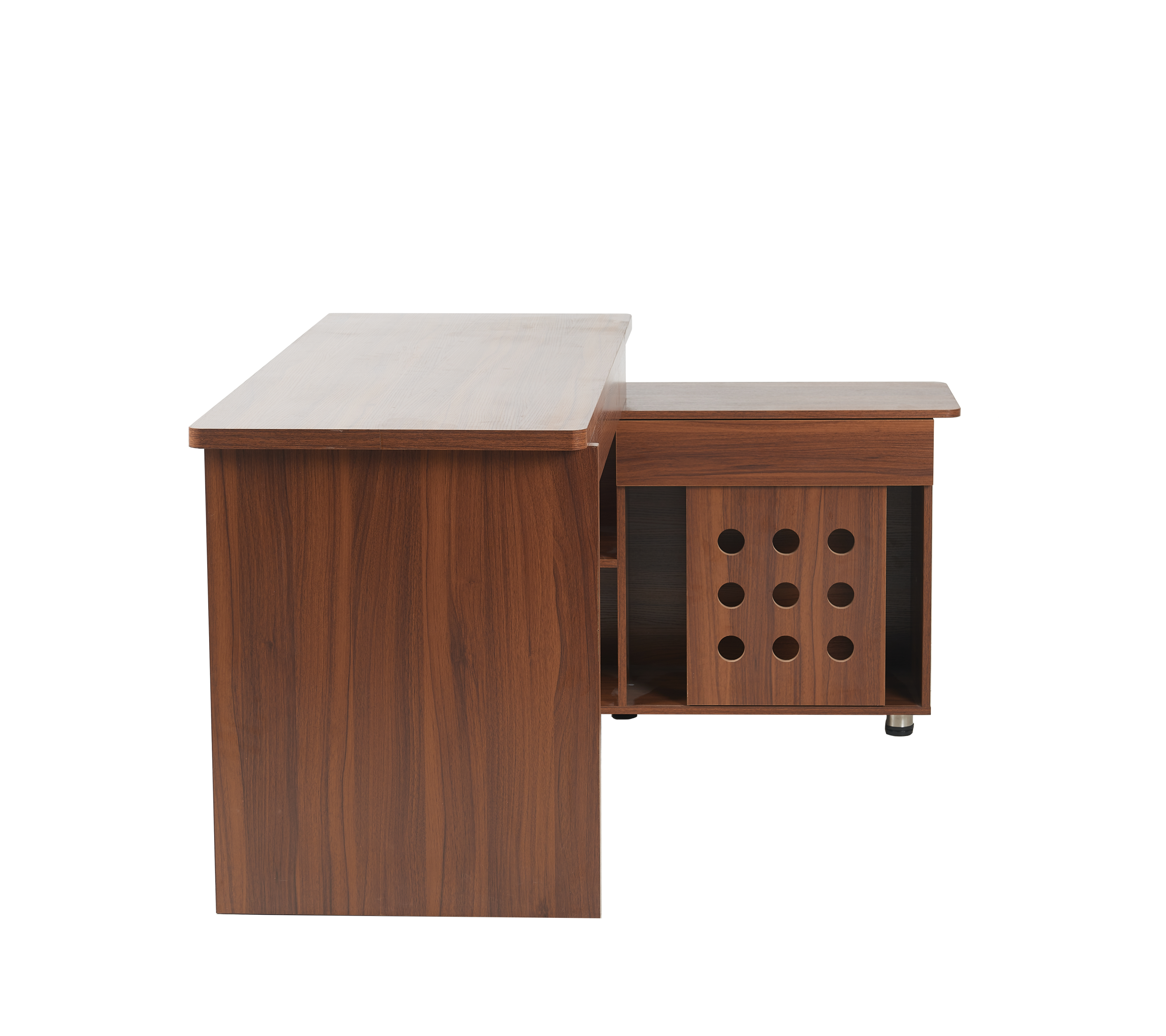 55.1''L, Home Office L-Shaped Versatile Desk Height Adjustable Extendable Desk with Storage Drawers and Cabinet, Walnut