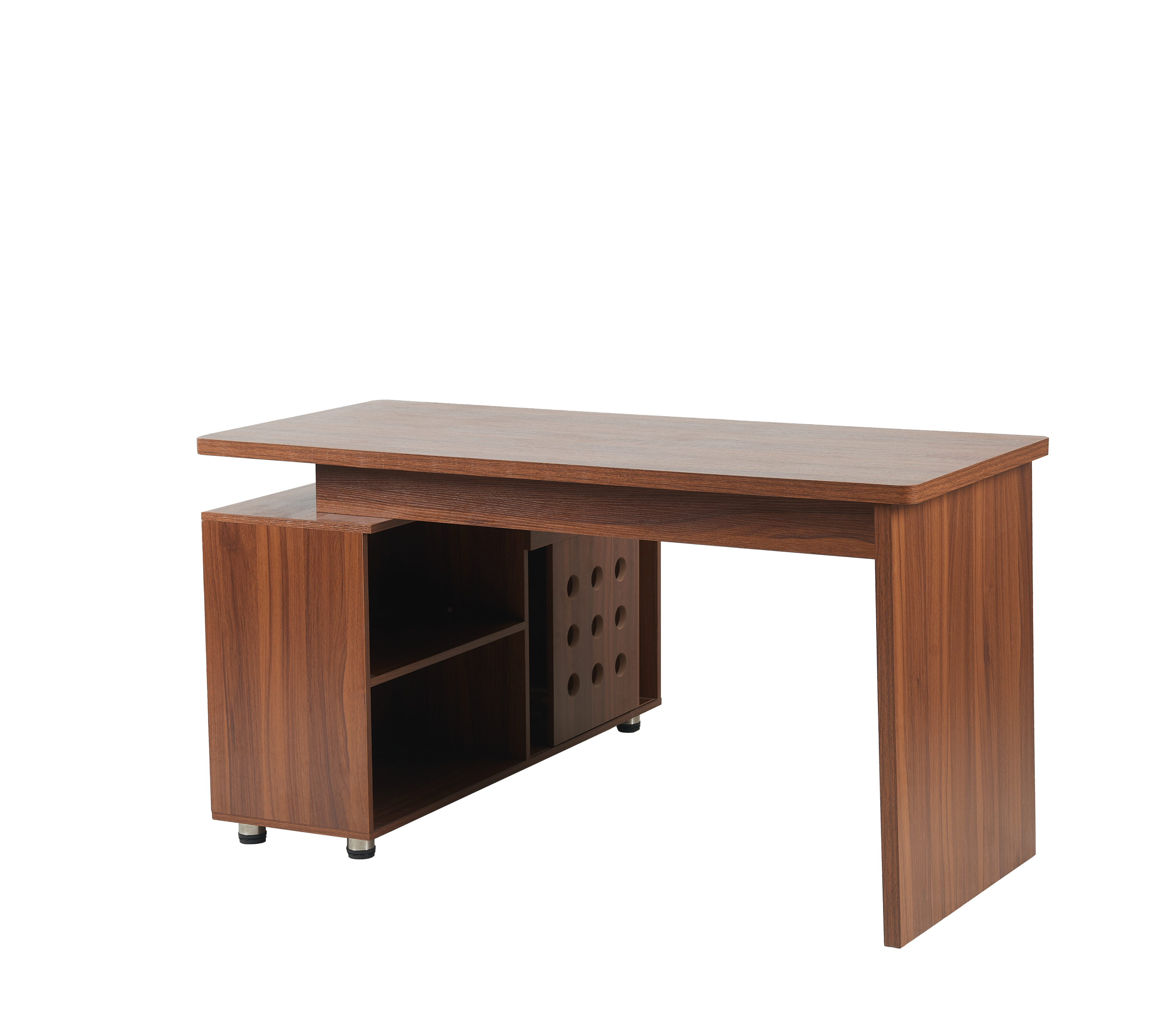 55.1''L, Home Office L-Shaped Versatile Desk Height Adjustable Extendable Desk with Storage Drawers and Cabinet, Walnut