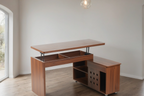 55.1''L, Home Office L-Shaped Versatile Desk Height Adjustable Extendable Desk with Storage Drawers and Cabinet, Walnut