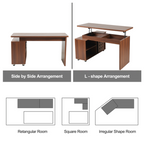 55.1''L, Home Office L-Shaped Versatile Desk Height Adjustable Extendable Desk with Storage Drawers and Cabinet, Walnut