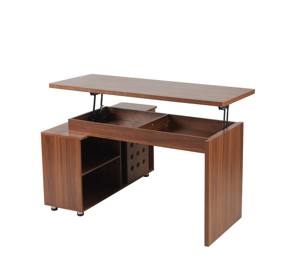 55.1''L, Home Office L-Shaped Versatile Desk Height Adjustable Extendable Desk with Storage Drawers and Cabinet, Walnut