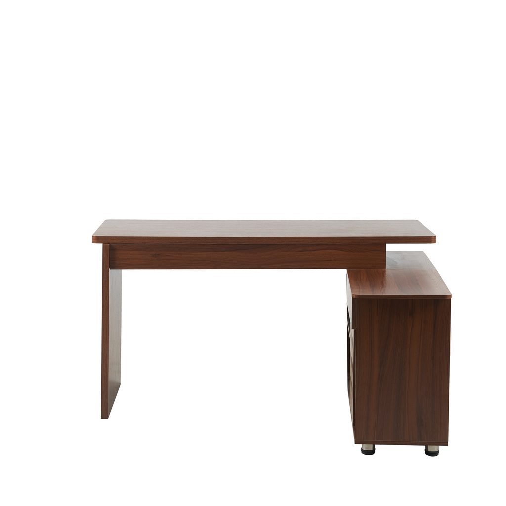 55.1''L, Home Office L-Shaped Versatile Desk Height Adjustable Extendable Desk with Storage Drawers and Cabinet, Walnut