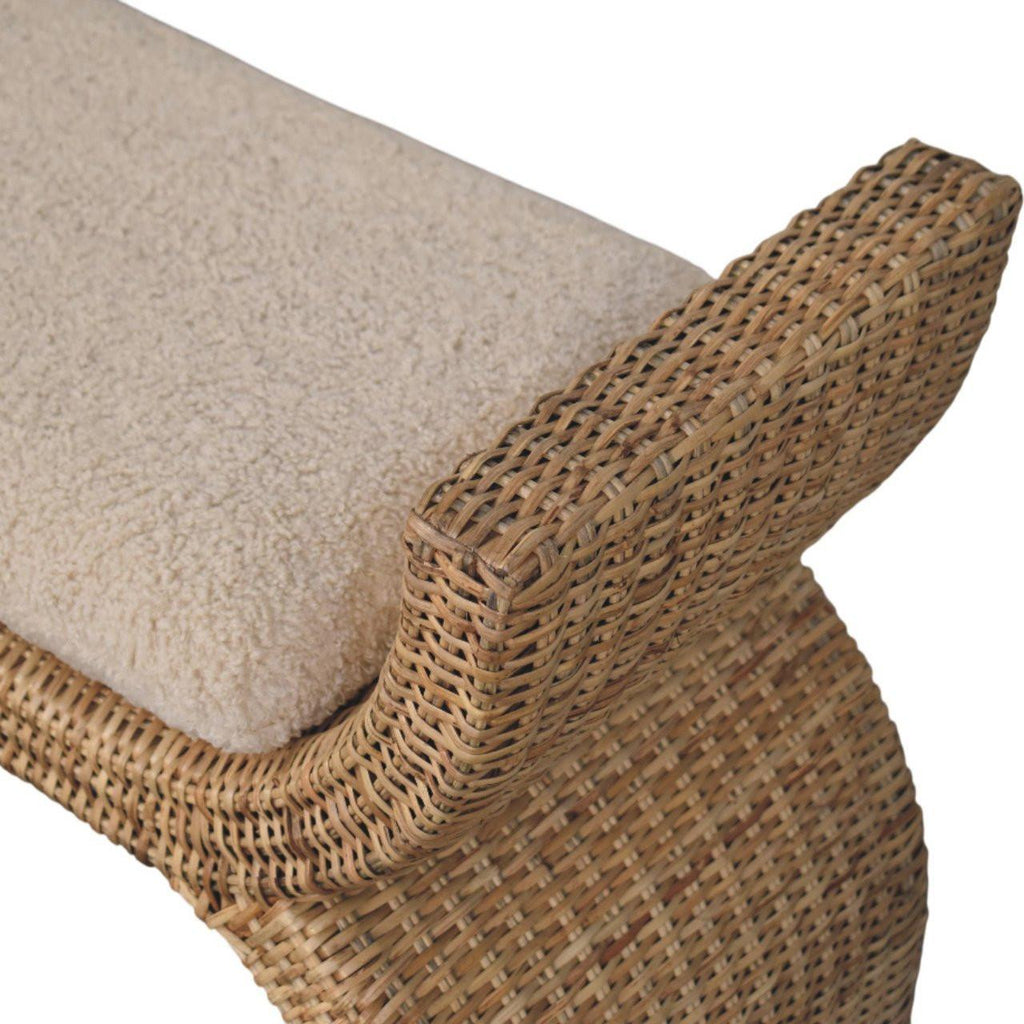 Rattan Weave Boucle Bench - Handmade Wood Furniture.