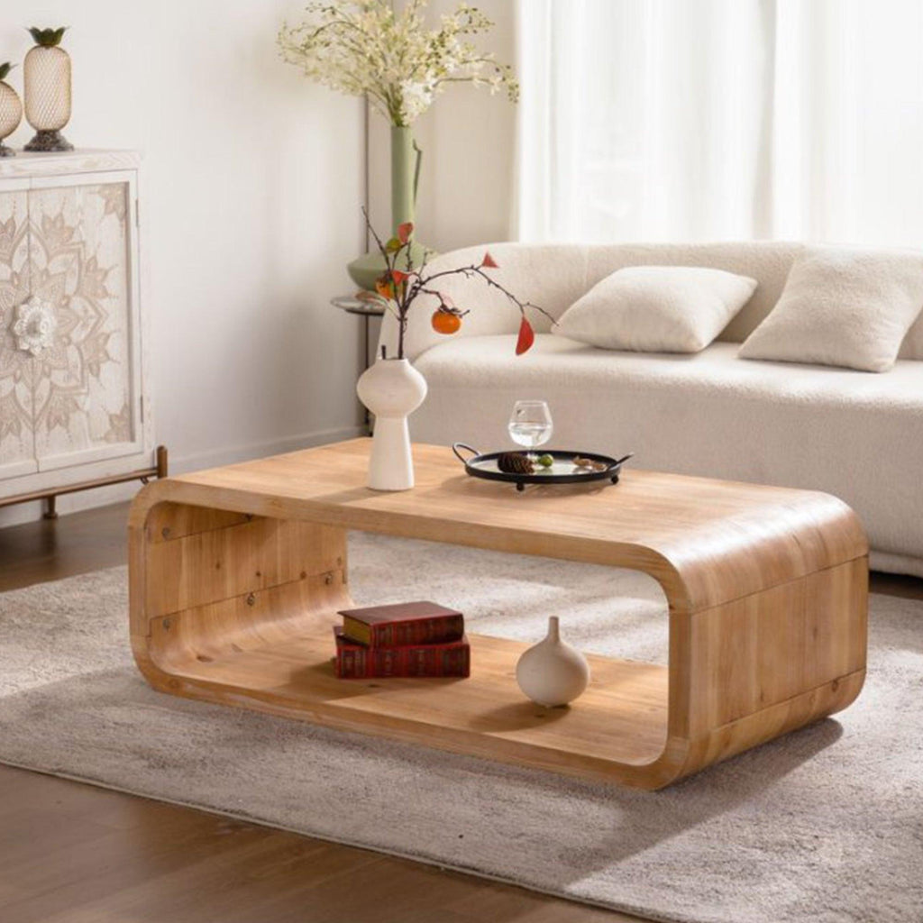 Light Wood Coffee Table with Open Storage for Living Rooms.
