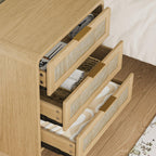 Rattan Nightstand with 3 Drawers for Modern Storage.