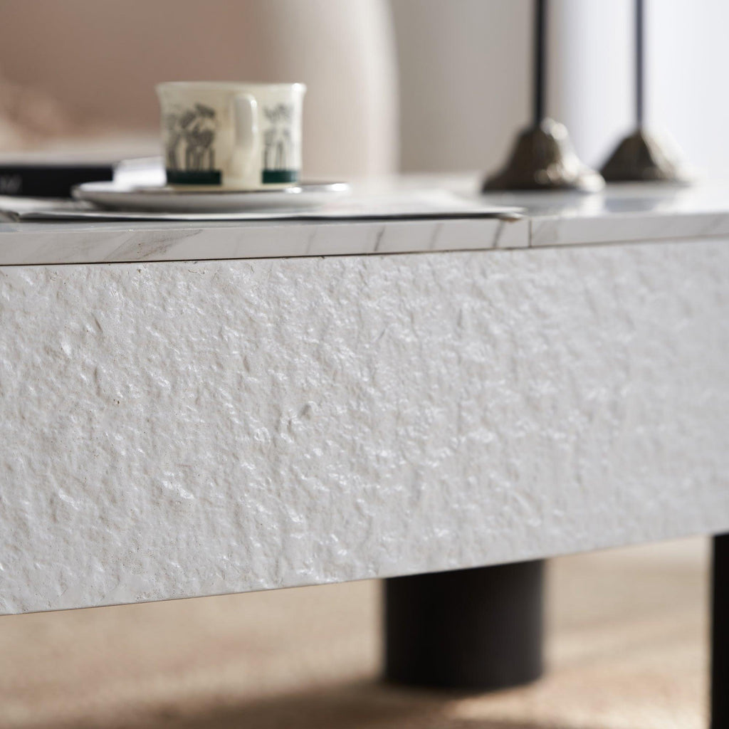 Oval Coffee Table with Storage and Faux Marble.
