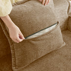 Zippered pillow cover on Velvet Modular Sectional Sofa. Easy-to-remove and clean design for added convenience.
