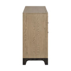 Caramel and Cocoa 8-Drawer Dresser with Black Feet and Metal Pulls in Brown Wood, 64-Inch Width.