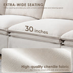 Extra-wide 30-inch seating on modular sectional sofa with ottoman, made with breathable, high-quality chenille fabric.