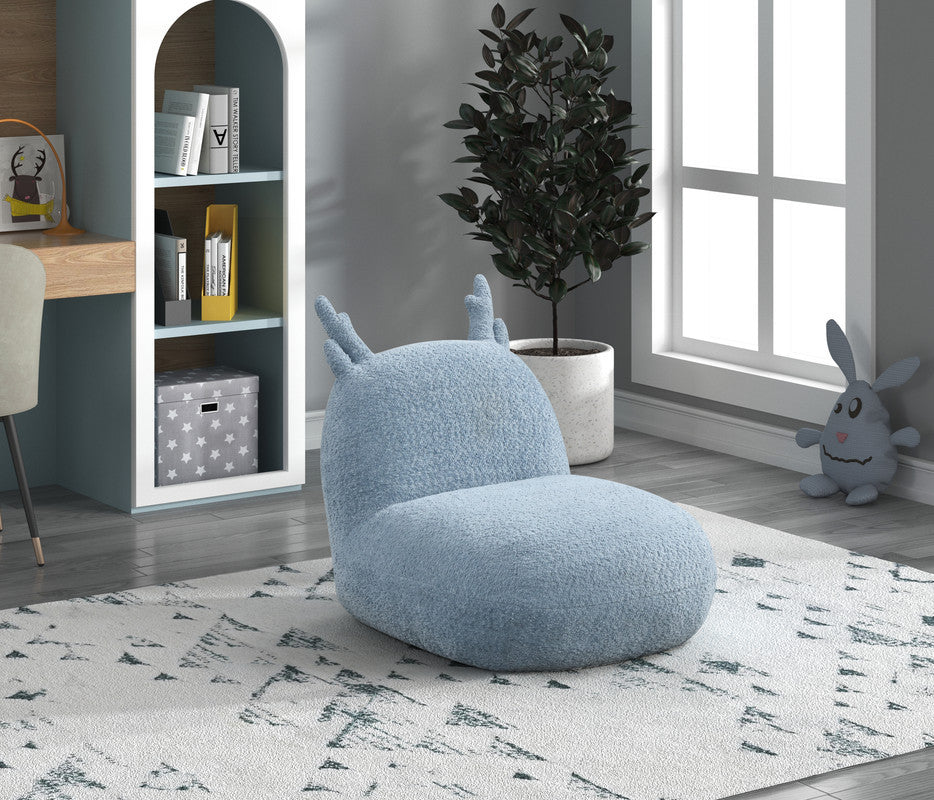 Weston Kids Chair - Blue Deer-Shaped chenille chair in a modern kids room with plush texture and antler accents, perfect for playful seating.