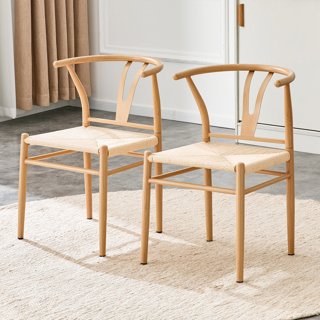 Wesborn Y-Shaped Iron Dining Chairs in Natural Wood - Set of 2