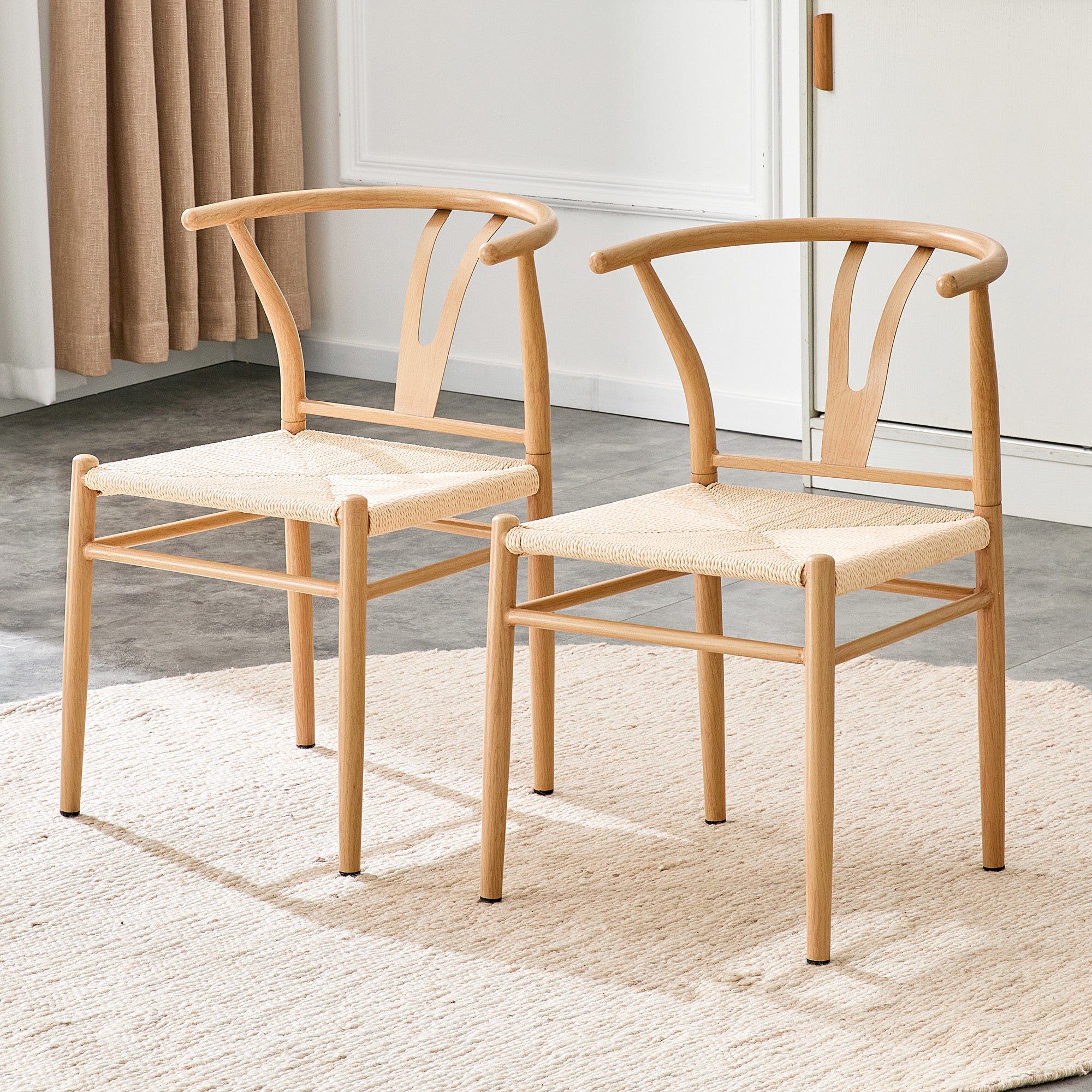 Wesborn Y-Shaped Iron Dining Chairs in Natural Wood - Set of 2