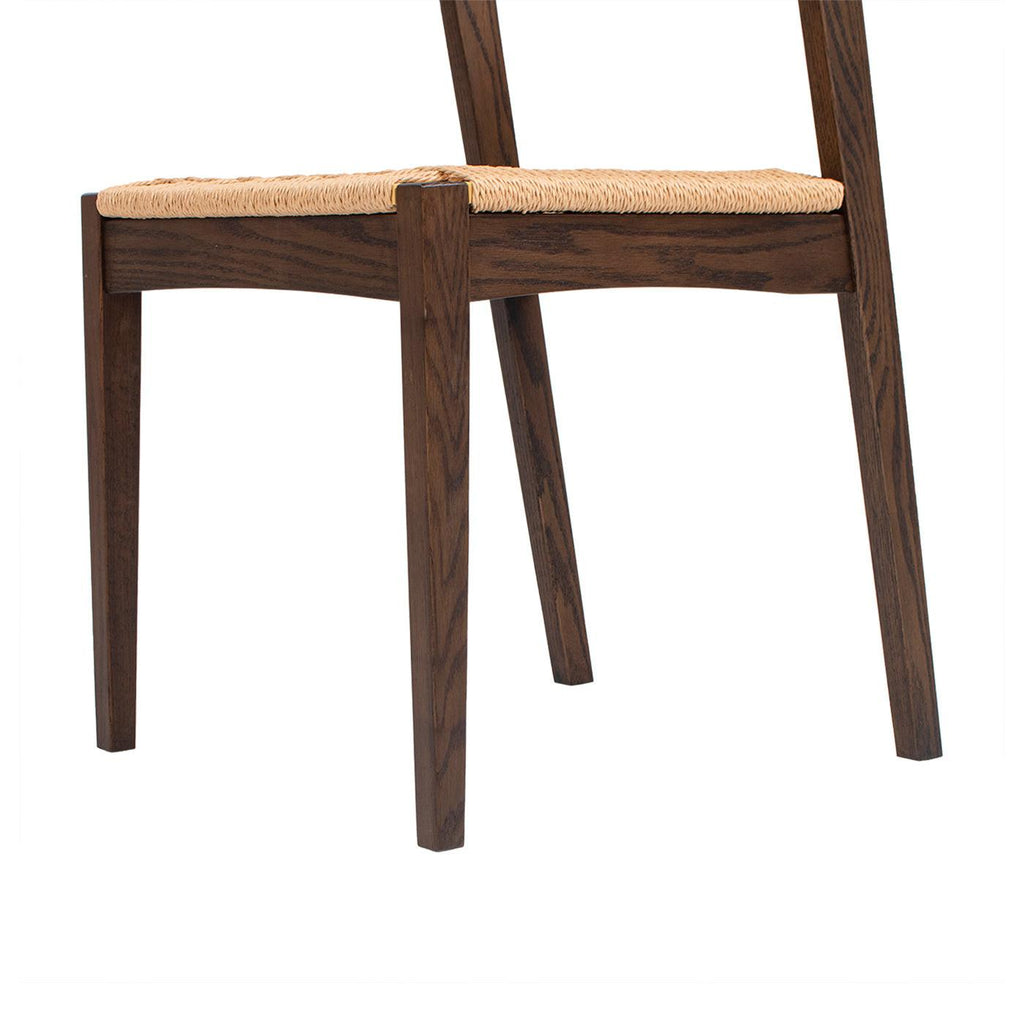 Capri Woven Seat Oak Wood Dining Chair Dark Brown Red Oak.