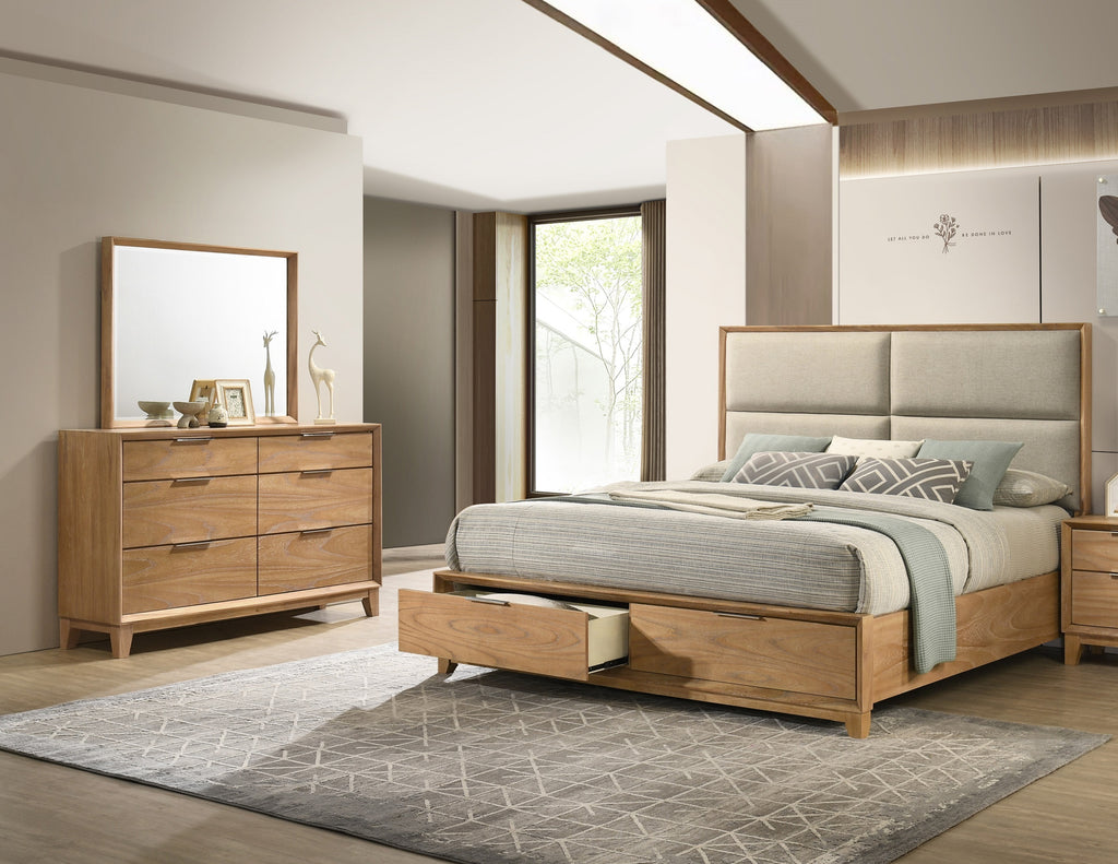 Contemporary 6-Drawer Dresser in a modern bedroom setup, complementing a wood bed frame and neutral decor for cohesive storage style.