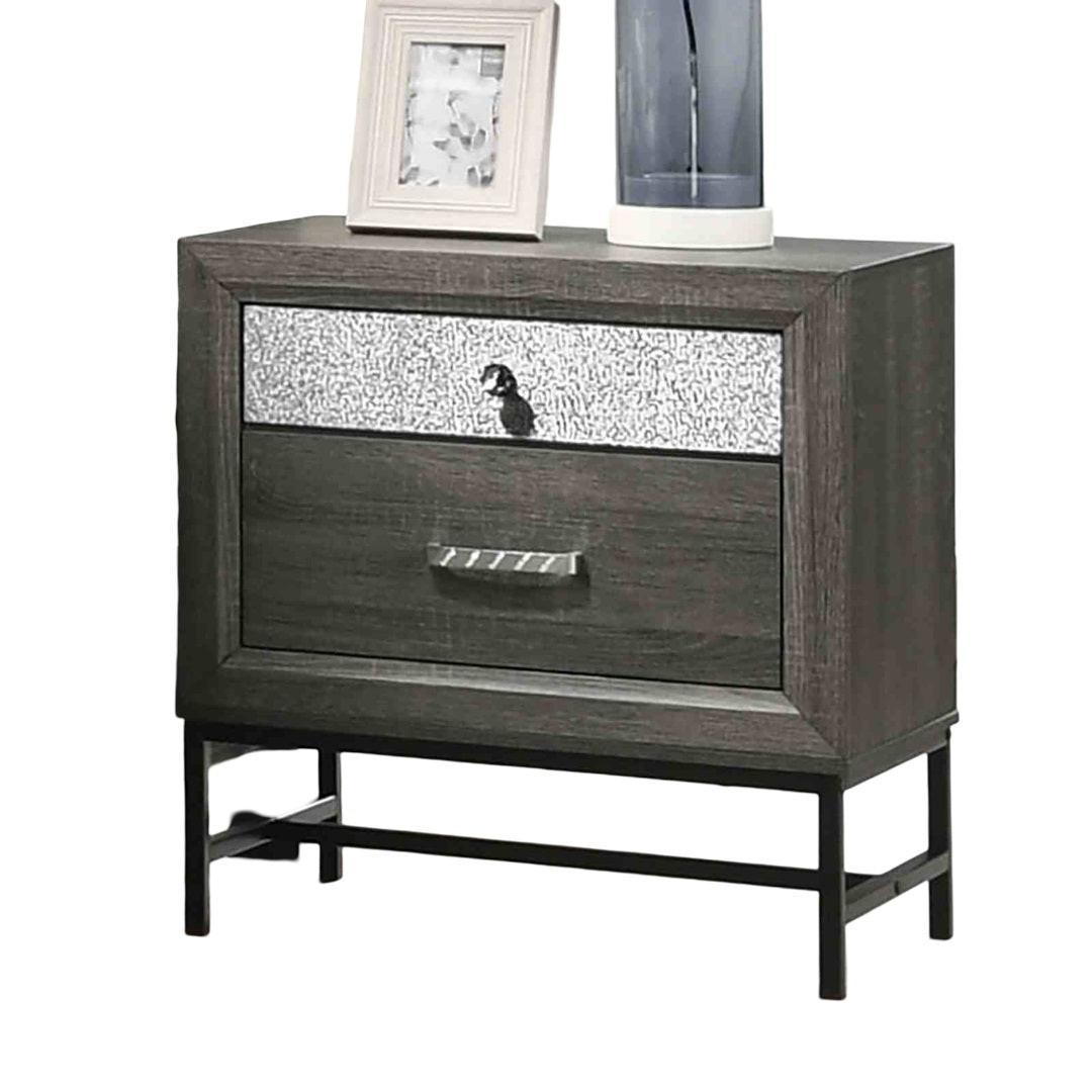 Contemporary Nightstand with Gray Finish and Metal Legs.