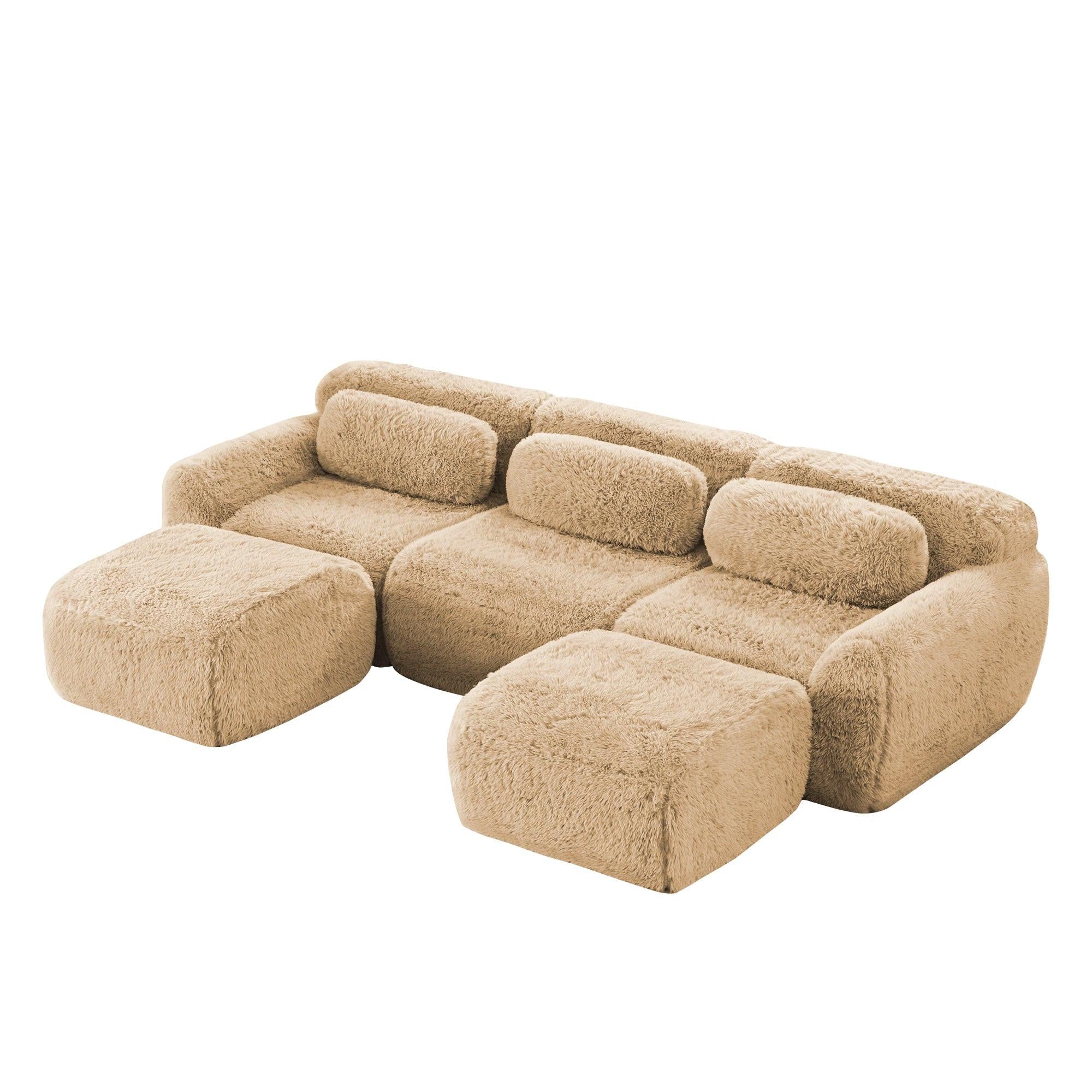 Versatile U-Shaped Sofa with Plush Fabric & Modular Design.