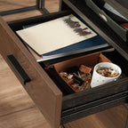 L-Shaped Desk with 2 Drawers and Cubbyholes.