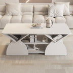 Rectangular engineered wood coffee table with geometric shelves and smooth top. Perfect for organizing books and decor.
