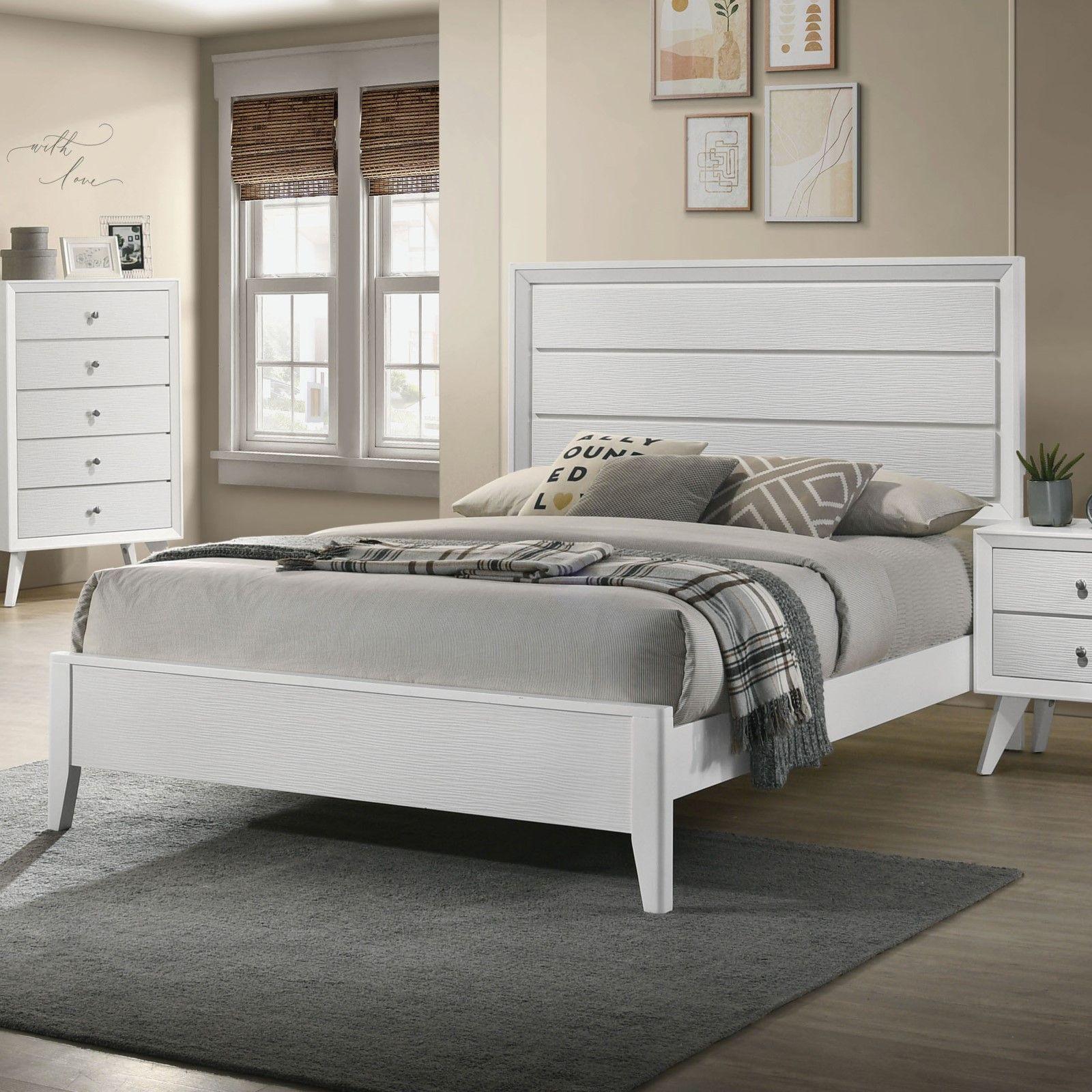 California King White Bed Set with Wave Texture Panels.