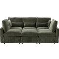Modern olive green chenille modular sectional sofa with plush cushions, USB ports, and built-in phone holder.