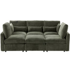 Modern olive green chenille modular sectional sofa with plush cushions, USB ports, and built-in phone holder.