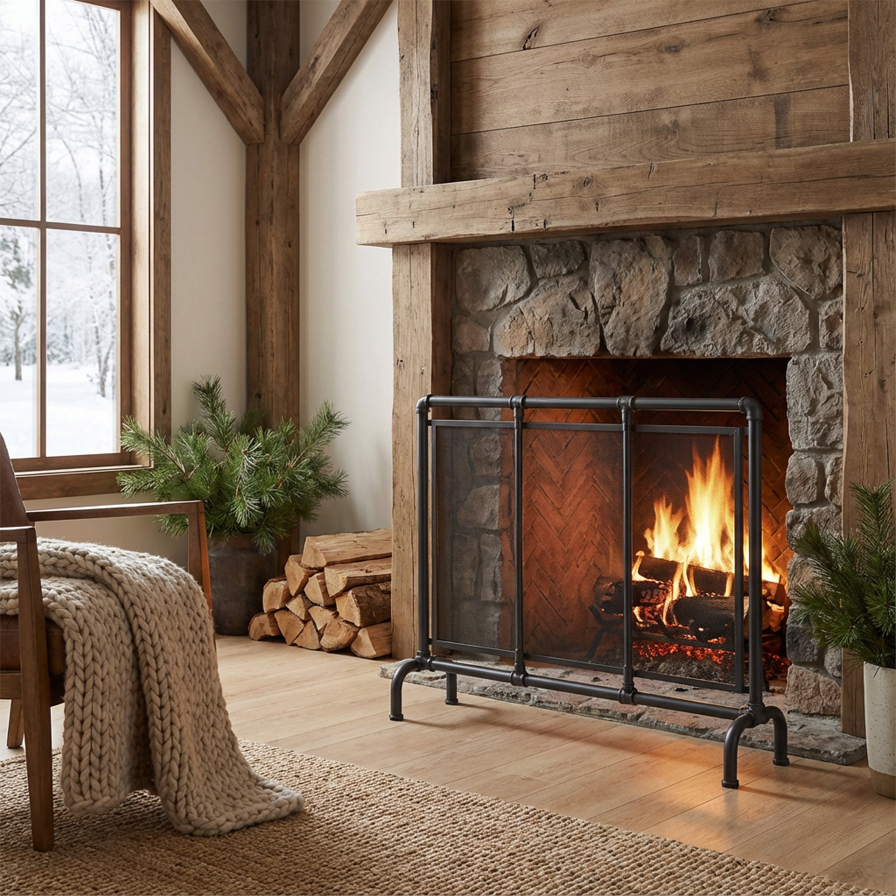 Celeste 36-Inch Single Panel Iron Fireplace Screen in Black