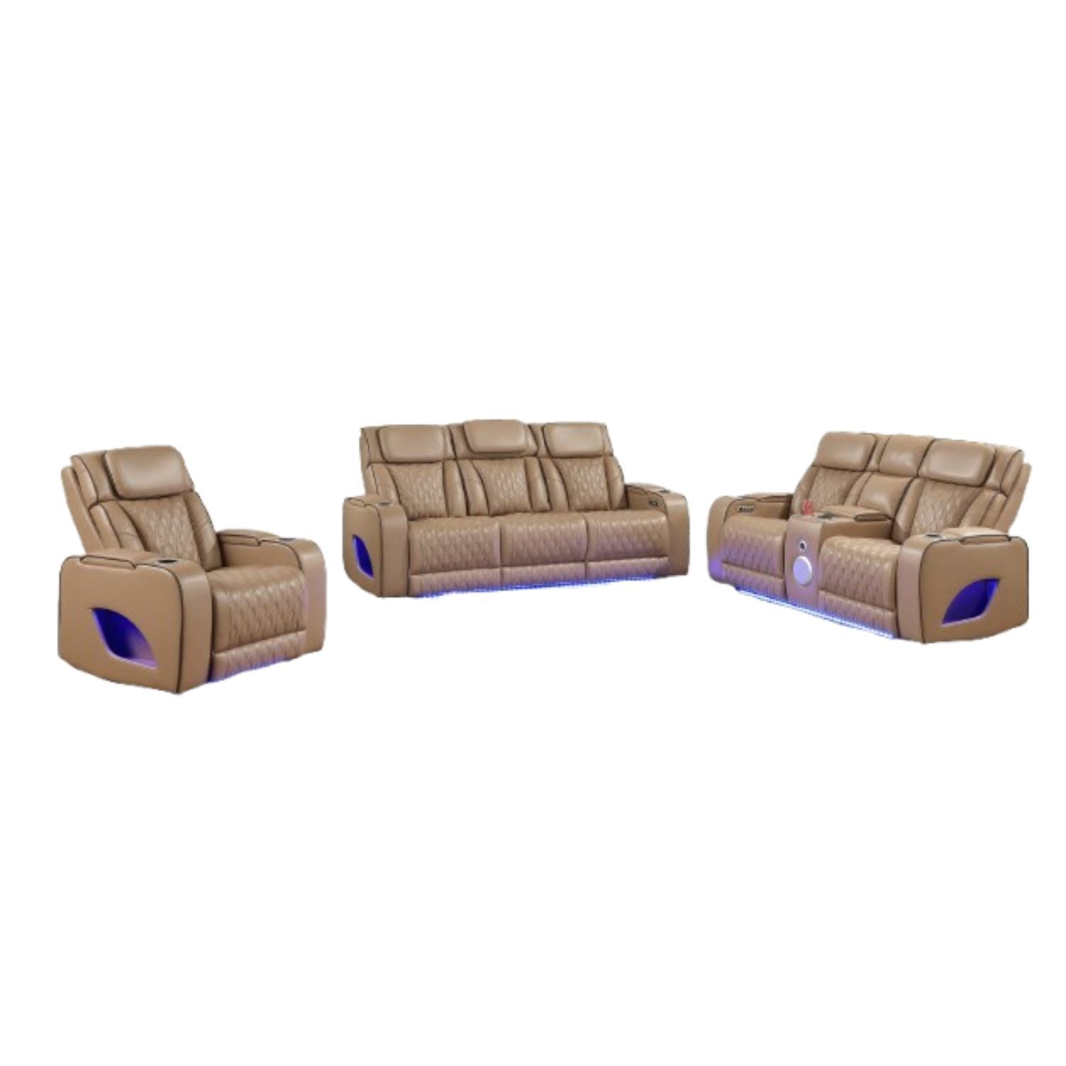 Fortuner 3-Piece Caramel Faux Leather Power Reclining Living Room Set