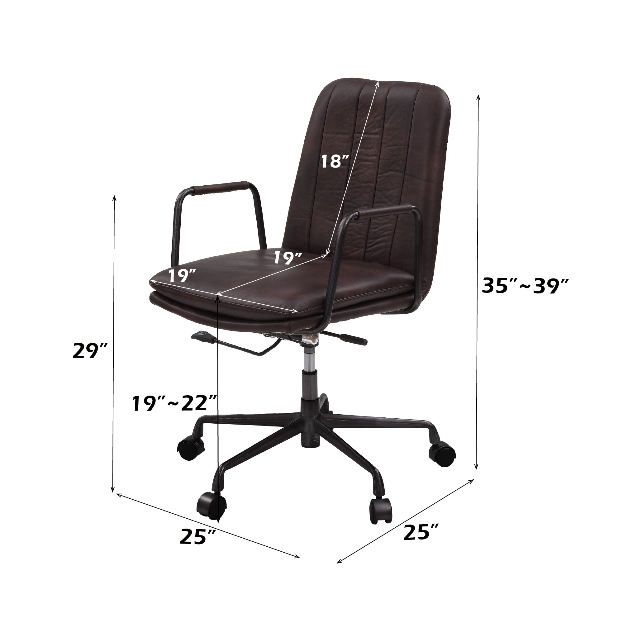 Eclarn Mars Chair - Leather Desk Chair with adjustable height and dimensions labeled for ergonomic office use.