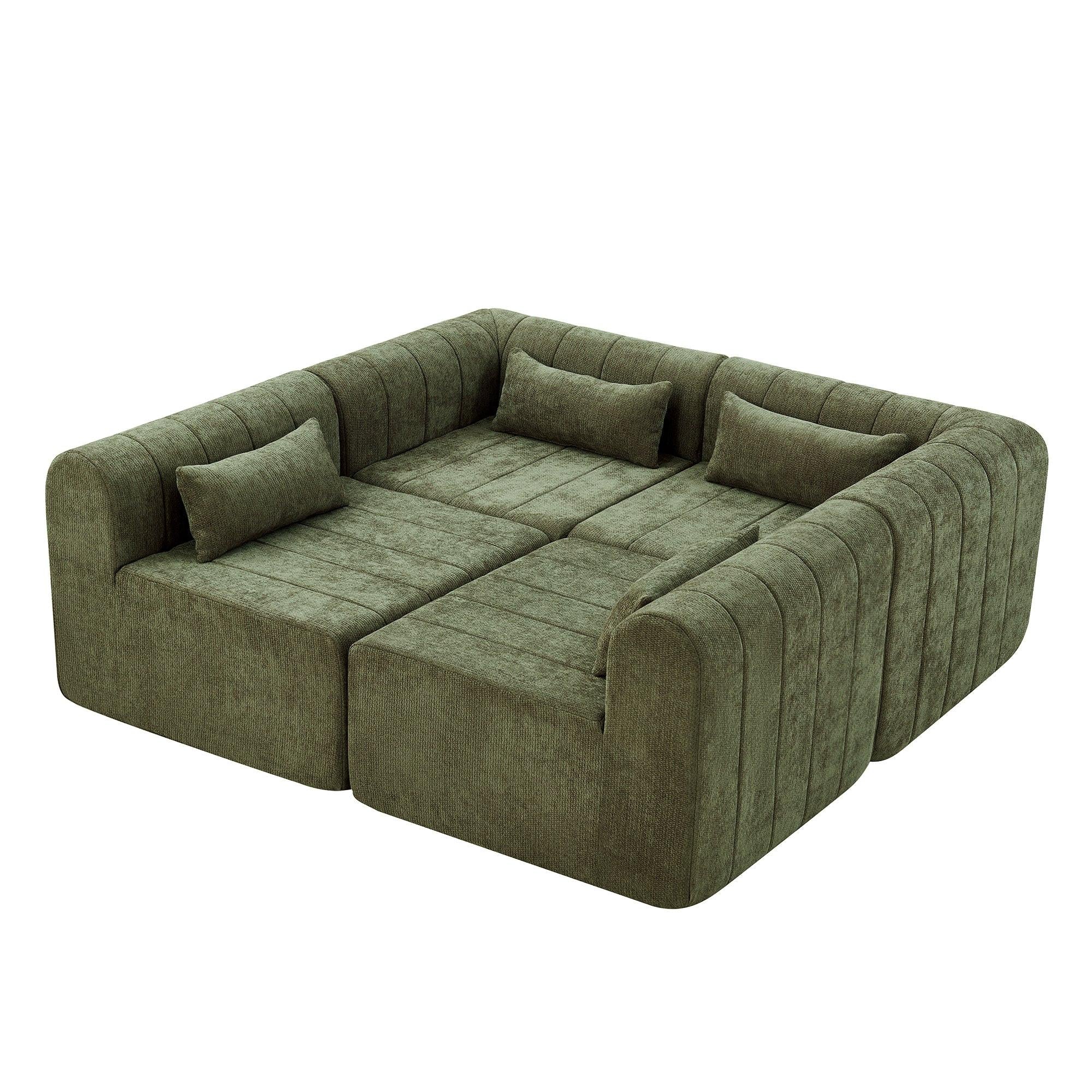 Green Modular Sectional Sofa - 145.5 Inch Design.