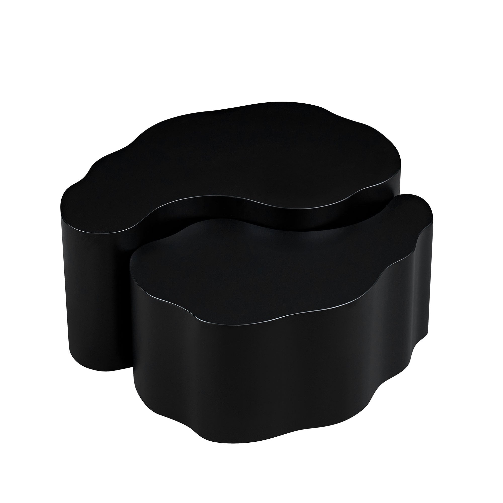Unique MDF Coffee Table Set - Black with abstract wavy design, no assembly required. Modern nesting tables ideal for contemporary living rooms.
