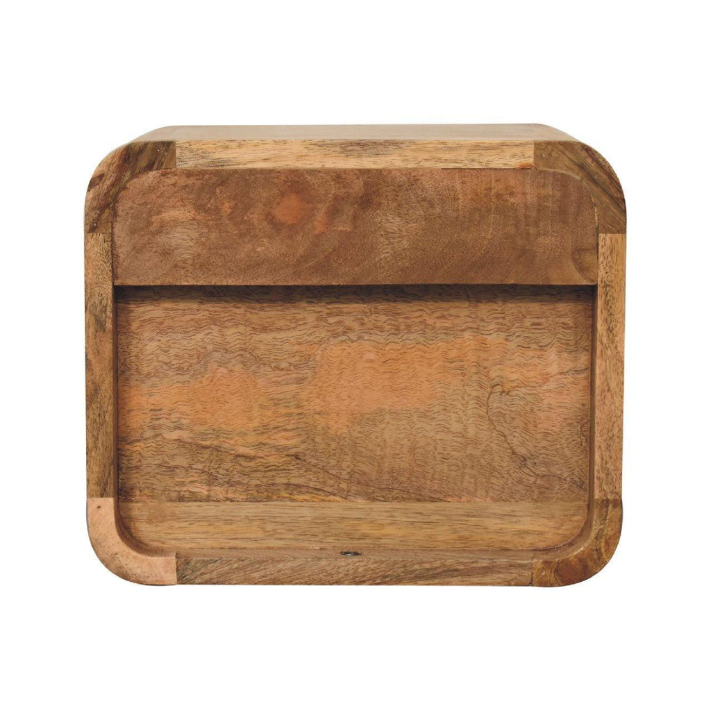 Solid Wood Mini Oak-ish Floating Open Bedside, 1-Drawer.