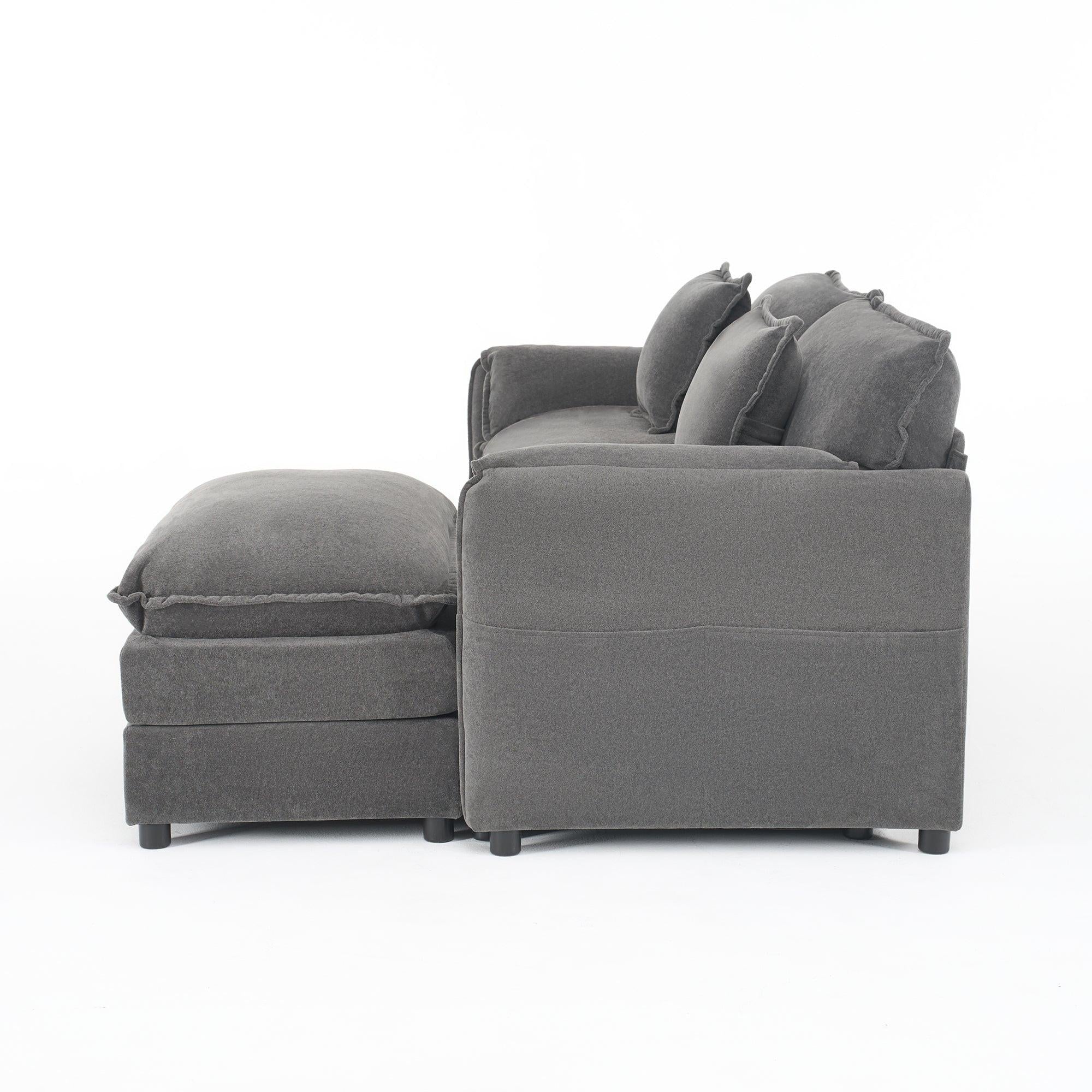 Modular Sectional Sofa Grey with Ottoman for Living Room.
